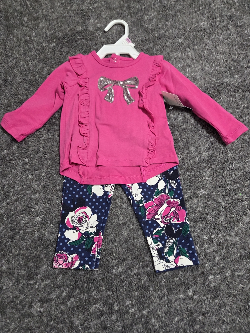 crown & ivy Hot Pink Top with Navy Floral Leggings Kids Matching Set